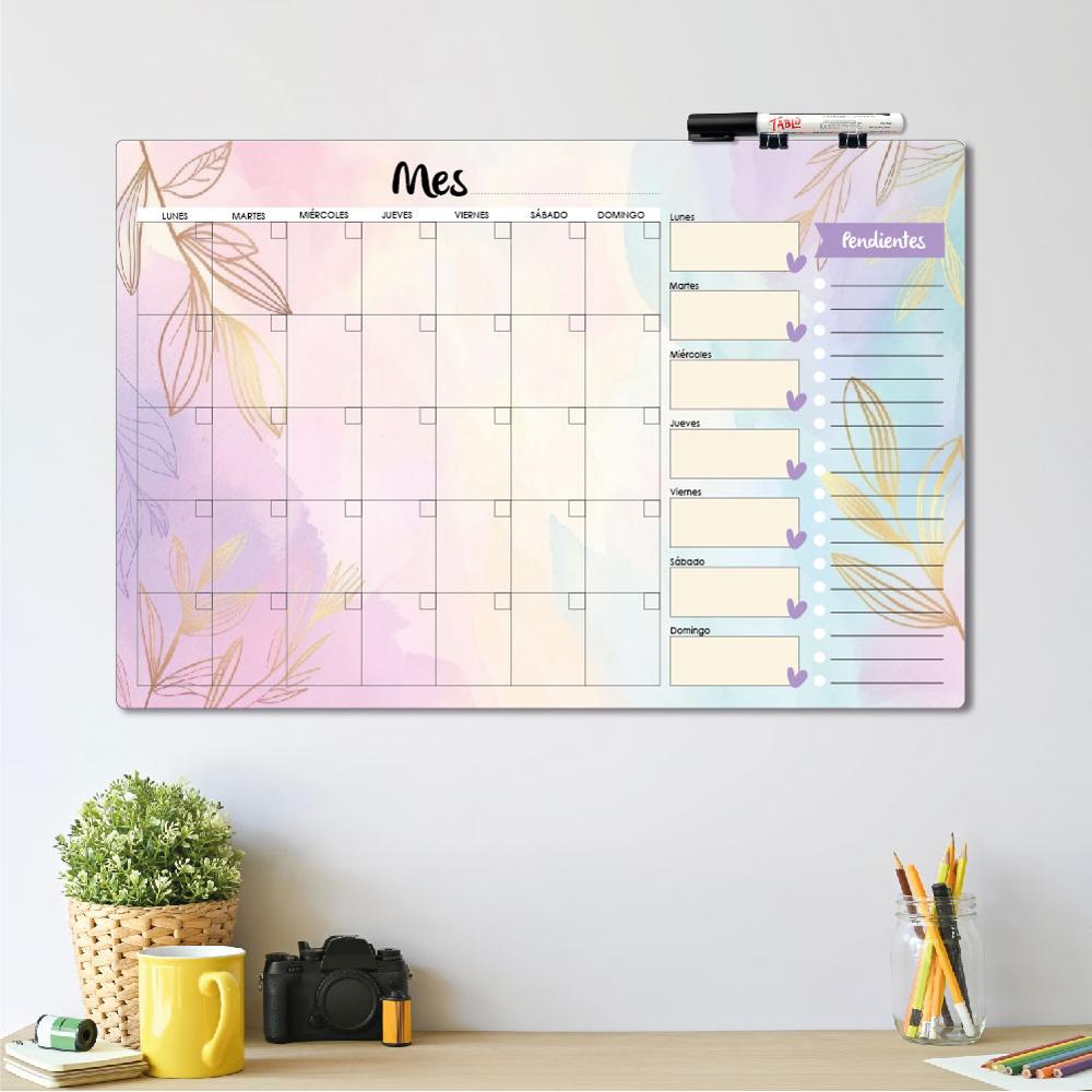 PLANNER DE ACRÍLICO AURORA TABLÚ 60X40 MES SEMANA Y PENDIENTES DISEÑO 2
