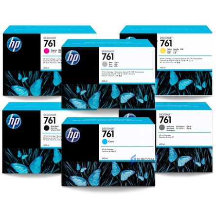 Kit Tinta HP 761 400ml Yellow Magenta Cyan Dark/Gray Gray Mate Black