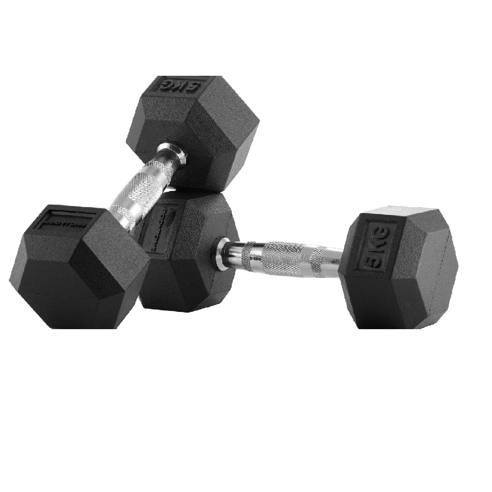 Mancuernas de Caucho Hexagonales 5Kg x 2 Unidades