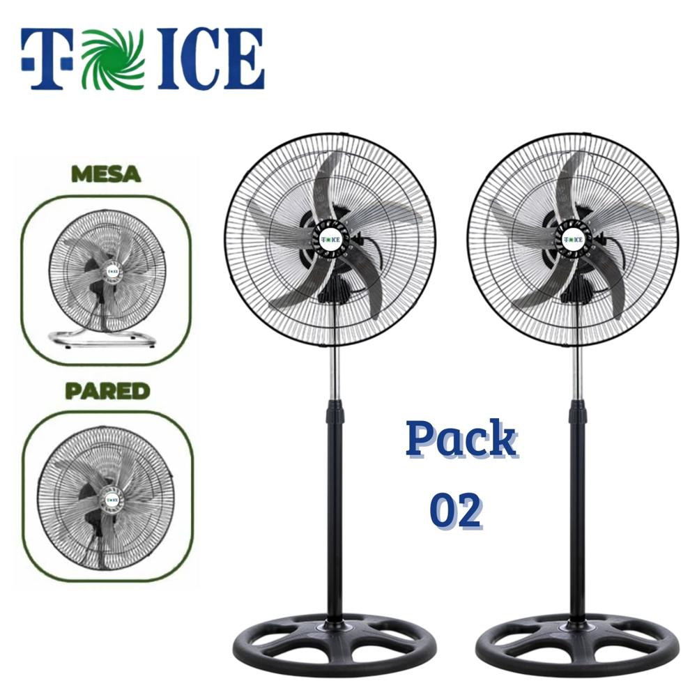 Pack 02 Ventiladores T-ICE 75 Watts 5 Aspas 3 en 1 Pedestal, Mesa y Pared