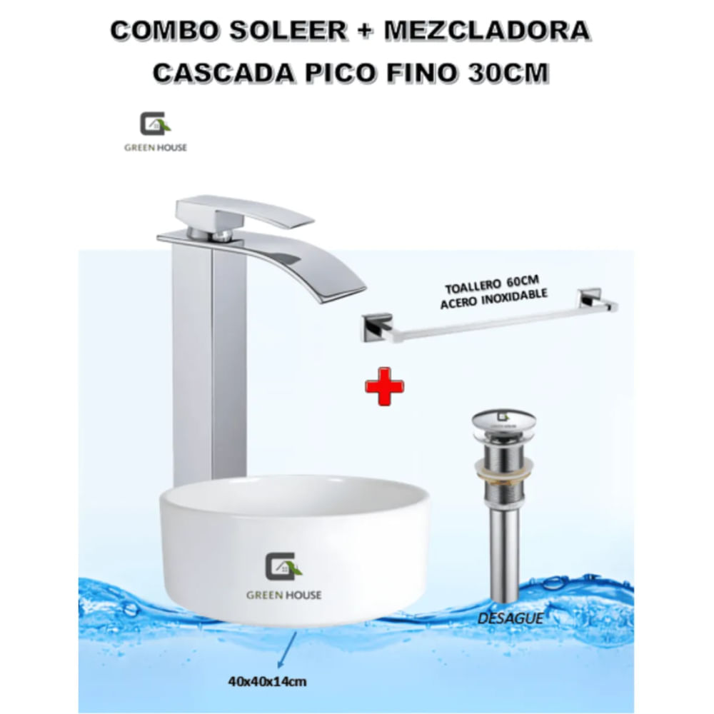 COMBO SOLEER  MEZCLADORA CASCADA PICO FINO 30CM VOS46