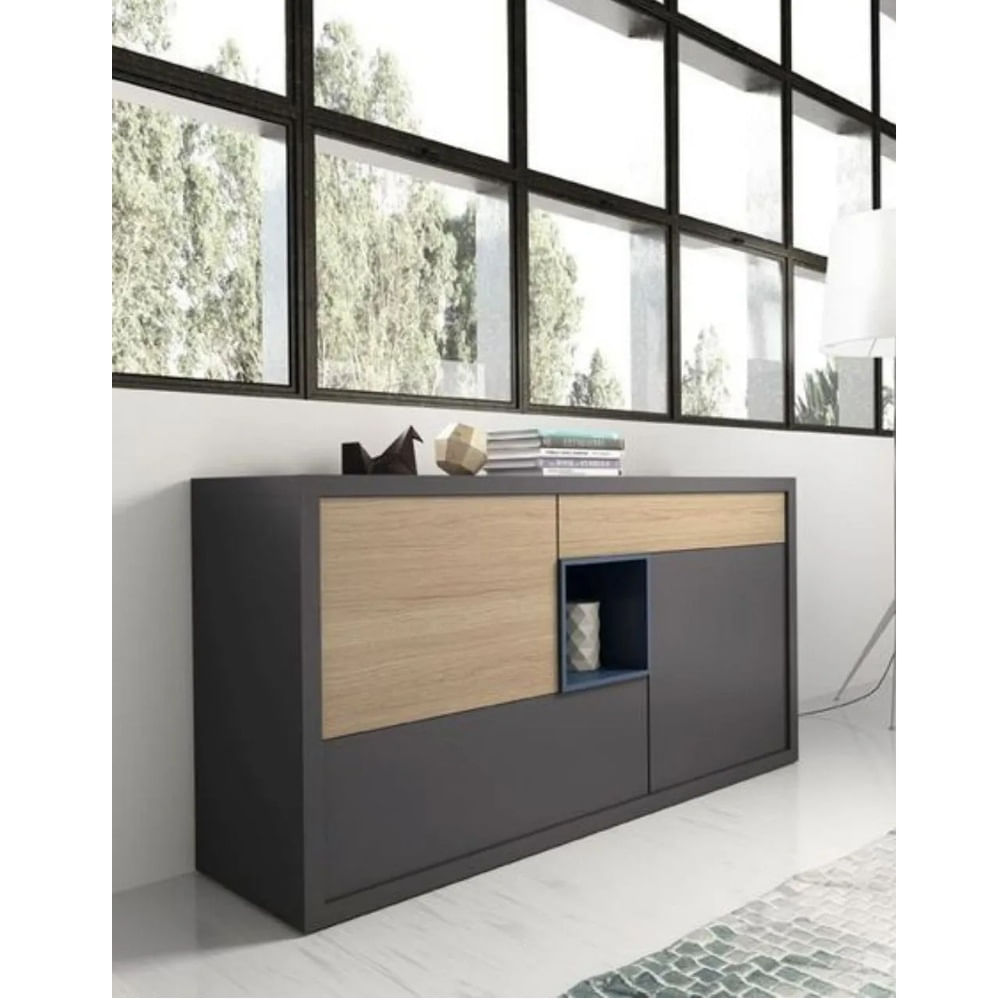 Aparador Moderno Victoria Melamina Canto Delgado Plomo, Duna y Azul TU MESITA