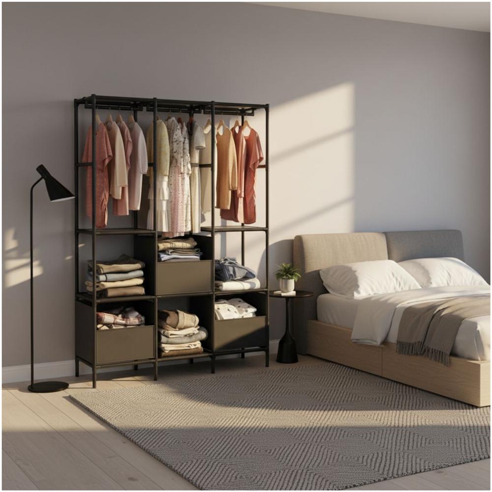 Ropero Colgador Multifuncional C3 Organizador de Ropa 3 Cuerpos 170x126x45cm Negro