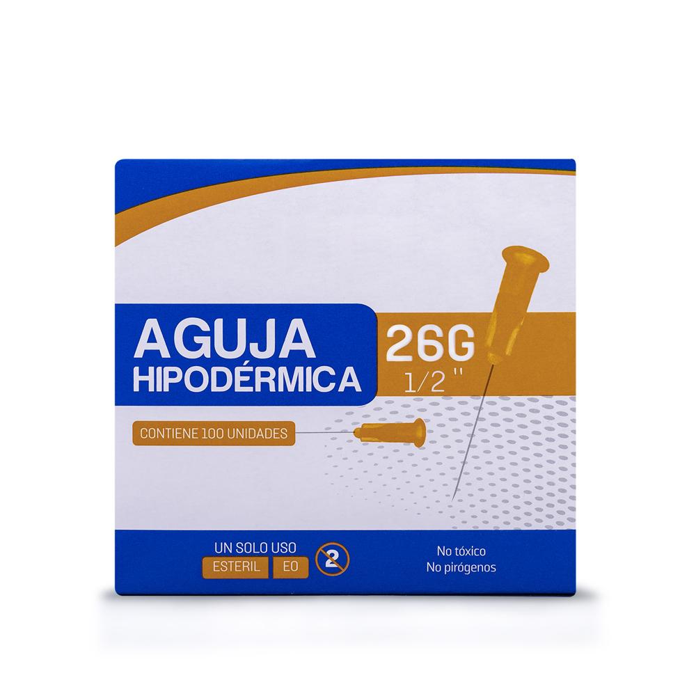 Aguja Hipodérmica Estéril 26 G X 1/2"" CAJA 100 UND