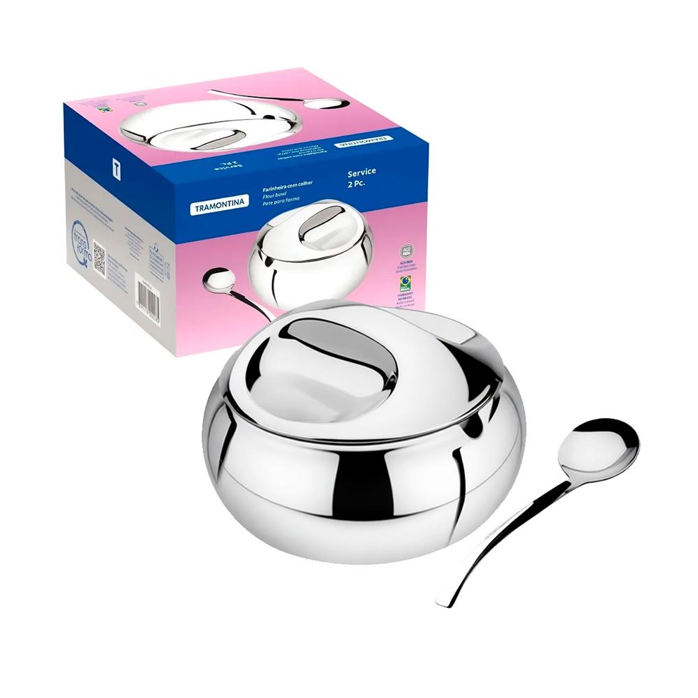 Azucarero Tramontina Con Cucharita En Acero Inoxidable Plata 1.1 L