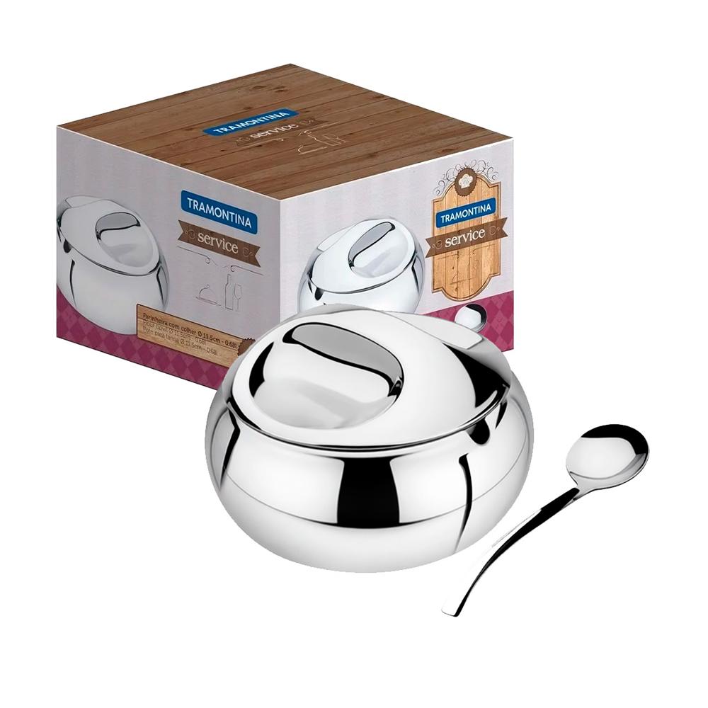 Azucarero Tramontina Con Cucharita En Acero Inoxidable Plata 500gr