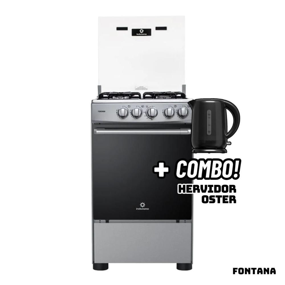 Cocina De Pie INDURAMA a Gas 4 Hornillas FONTANA - Hervidor OSTER NEGRO