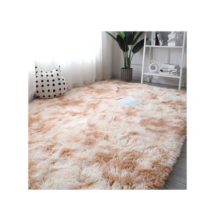 Alfombra De Felpa Piso Decorativo 150cm x 80cm Marrón Claro