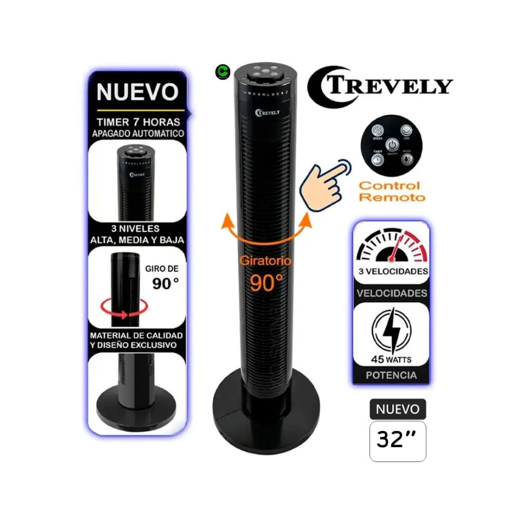 VENTILADOR DE TORRE TREVELY CON CONTROL REMOTO VT-145