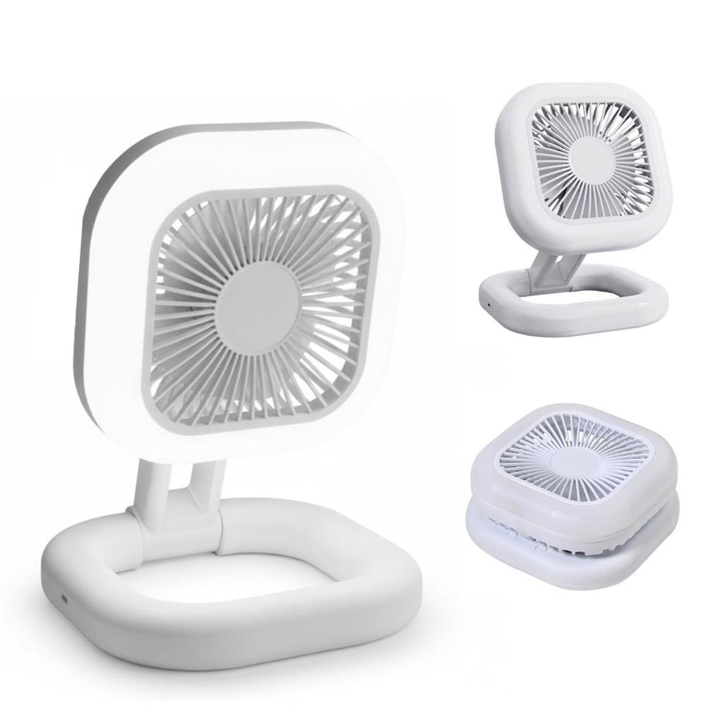 Mini Ventilador Portátil Recargable Plegable Multifuncional con Luz LED Blanco