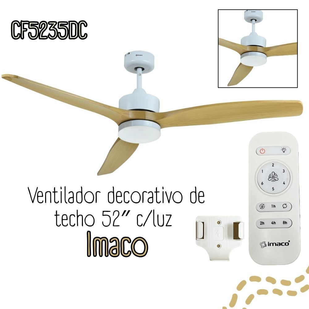 VENTILADOR DE TECHO 52” CON LUZ Y CONTROL REMOTO IMACO CF5235DC