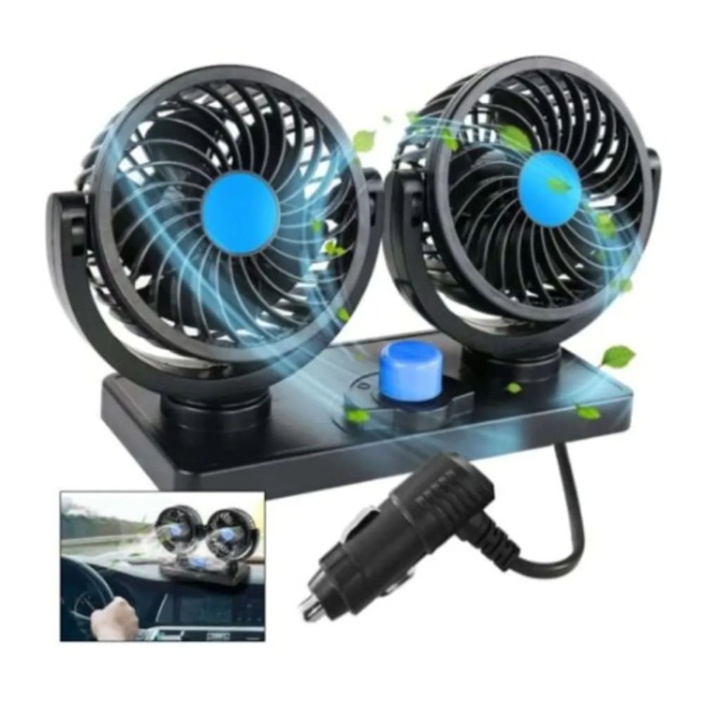 Mini Ventilador Doble Para Auto 12v Interior 360 Portátil
