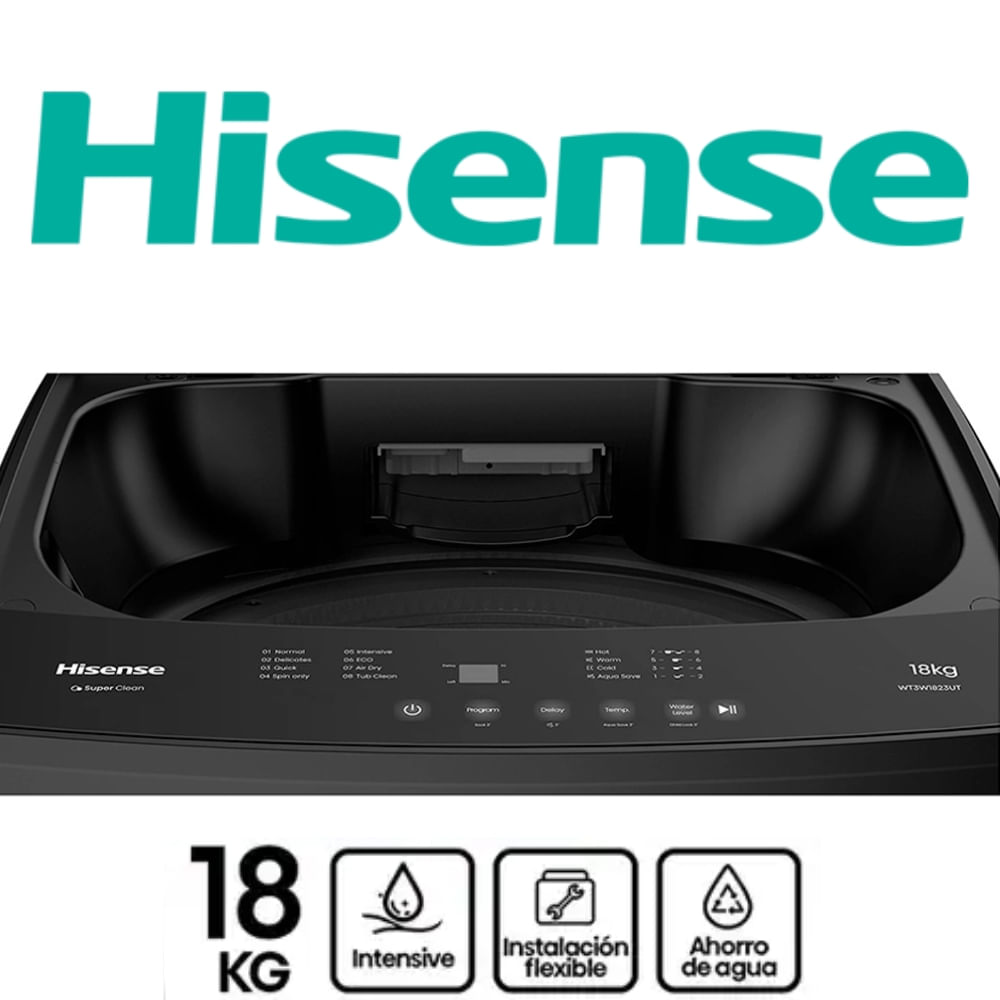 LAVADORA 18KG HISENSE COLOR GRIS MOD WT3W1823UT