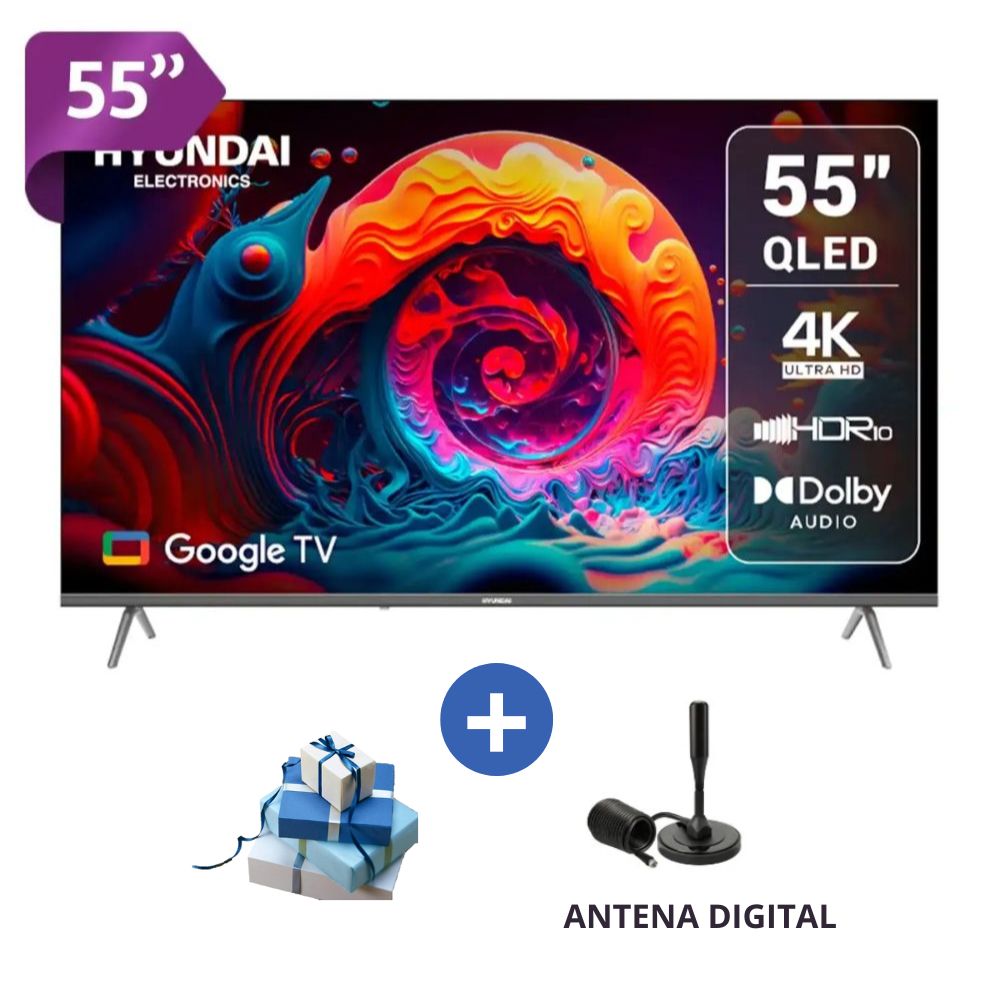 TELEVISOR HYUNDAI 55 QLED SMART TV GOOGLE TV 4K UHD - HYLED5529QG CON ANTENA DIGITAL