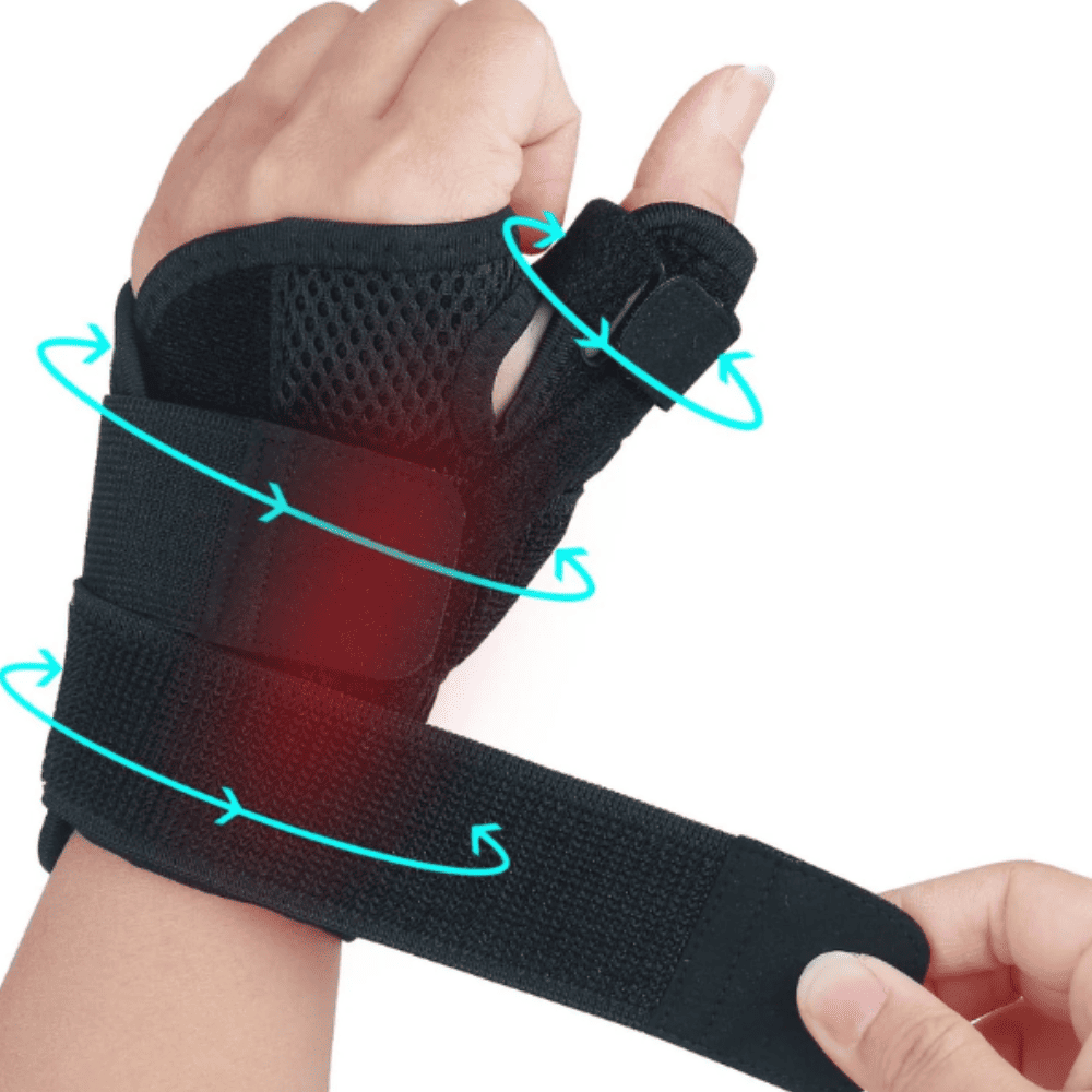 Muñequera Inmovilizadora de Pulgar con Doble Soporte - Neopreno Negro Ajustable
