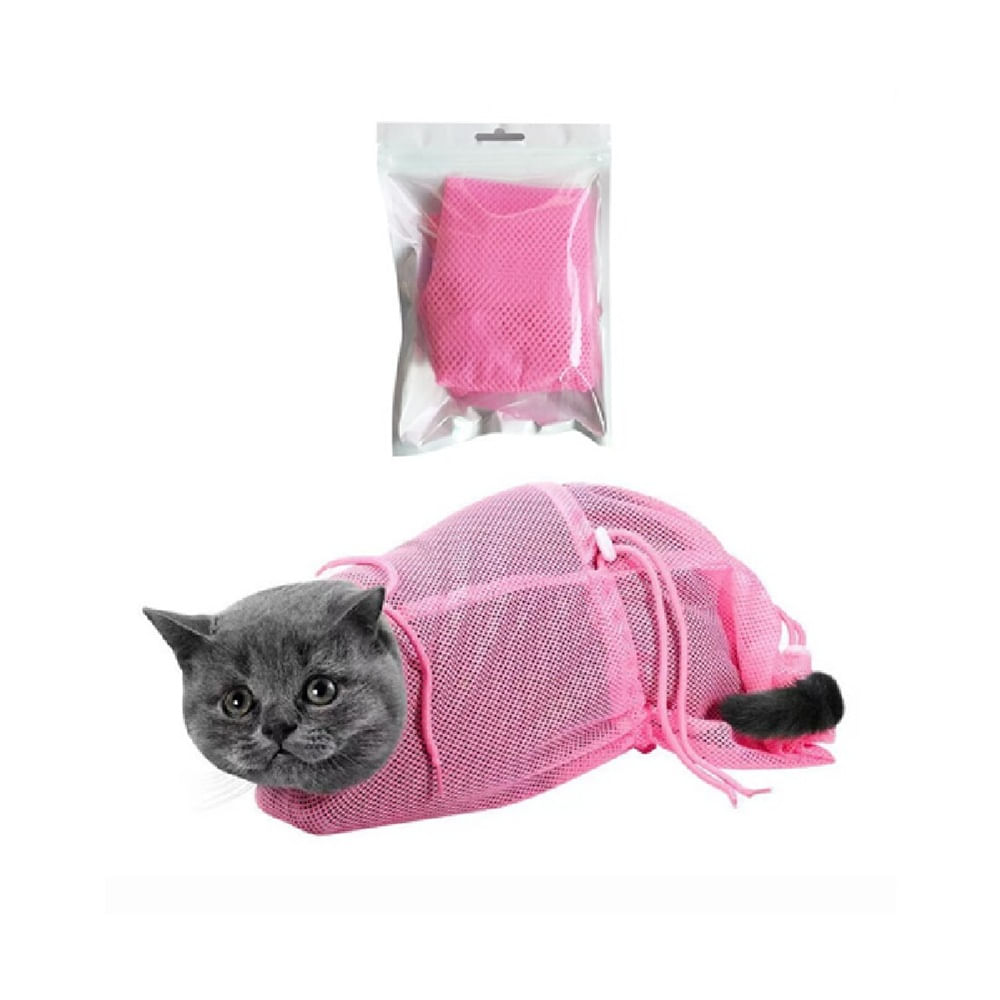 Bolsa tipo malla rosado para gatos para baños seguros y sin arañazos