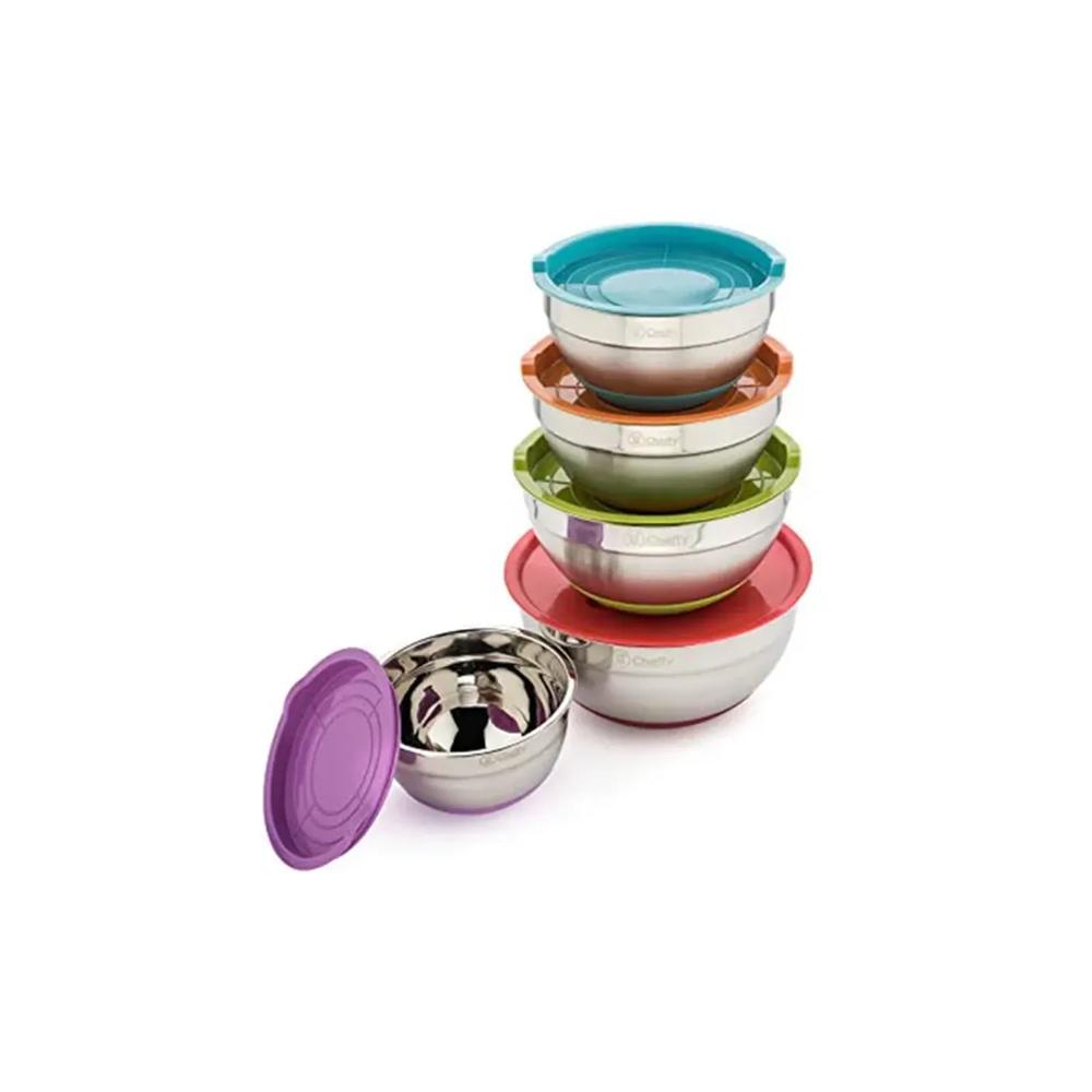 SET DE BOLWS DE ALUMINIO X 5 PIEZAS CON TAPA DE COLORES X5