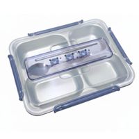 Táper con 4 Divisiones Compartimientos Cubiertos Cuchara y Palillos Lonchera Personal