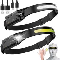 Pack de 2 Linternas Frontales LED Recargables con Sensor Manos Libres y Batería USB-C