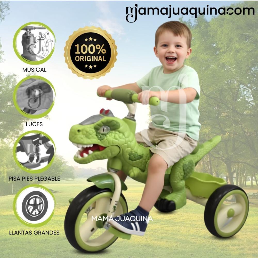 Triciclo Guiador Musical DINOROAD con Luces Green