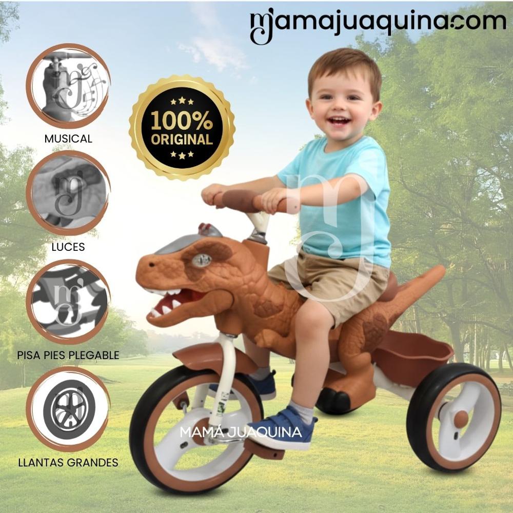 Triciclo Guiador Musical DINOROAD con Luces Coffee