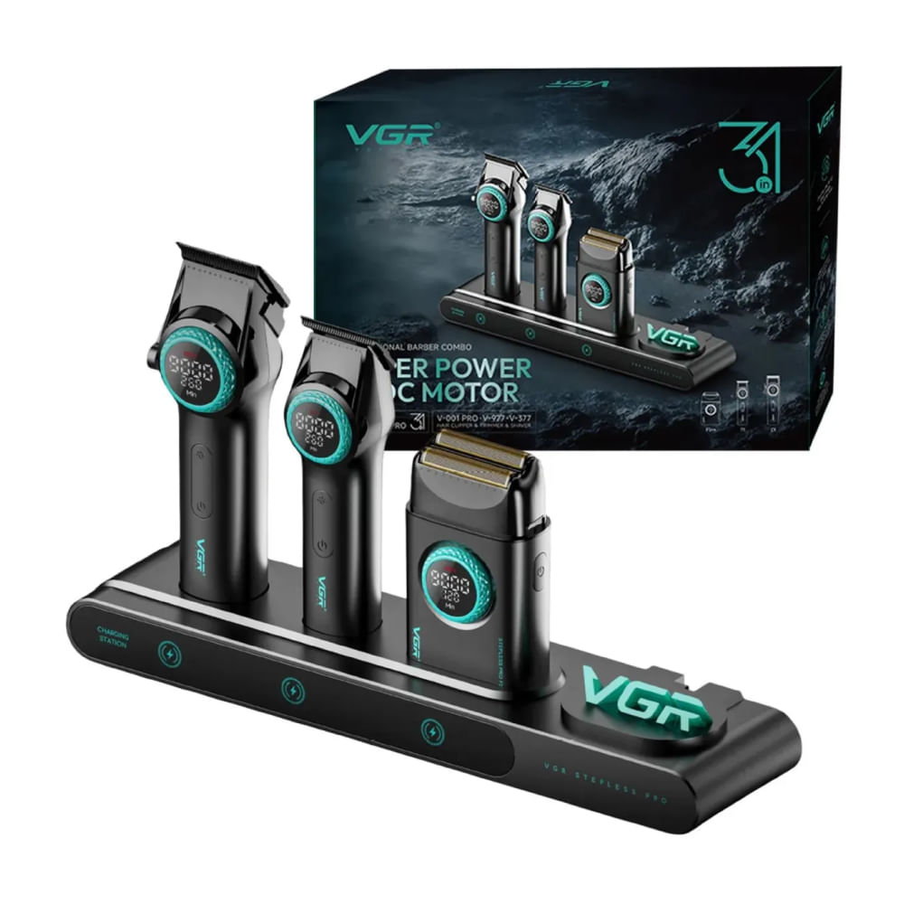 Máquina De Cortar Pelo VGR 3 En 1 Profesional Con Trimmer y Shaver USB-C